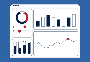 An illustration of graphs in white, blue, and red.